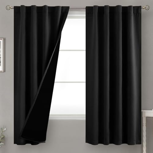 BGment Black 100% Blackout Curtains 63 Inches Long for Bedroom, 2 Panels - color: Black, size: 38"W x 63"L (Pack of 2)