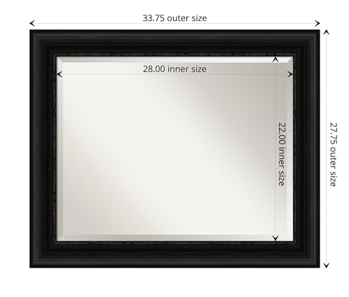 Amanti Art 오버 싱크대용 블랙 욕실 거울, 71.1 x 86.4cm(28 x 34인치) 팔러 블랙 직사각형 화장대 거울, 대형 전통 프레임, 수평 및 수직으로 걸 수 있음, 욕실 벽 장식, 경사진 가장자리 - color: 팔러 블랙, size: 34"L x 28"W