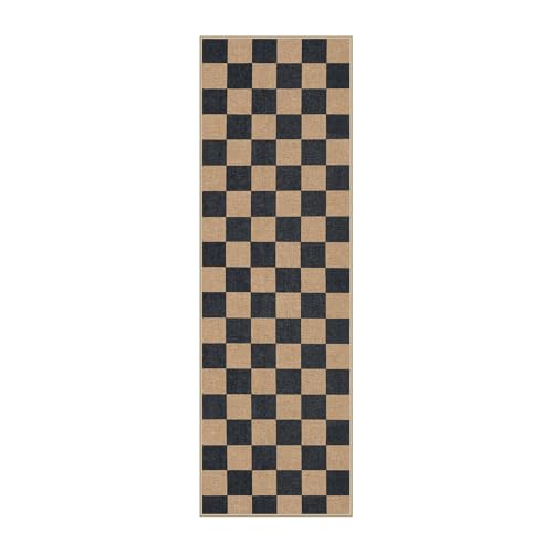 Lahome Checkered Easy Jute Kitchen Runner Rug, 2x8 Outdoor Rugs Washable - color: Black/Checkerboard -1, size: 2'6" x 8' (Runner)