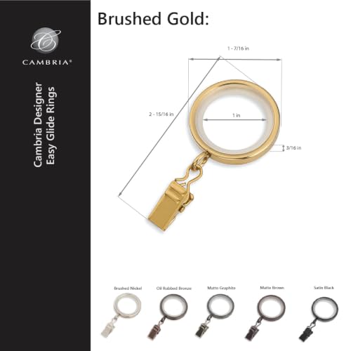 Cambria Designer 1-3/8" Brushed Gold Quiet Glide Curtain Rings 18 Pack - color: Brushed Gold, size: Small 1-3/8 in