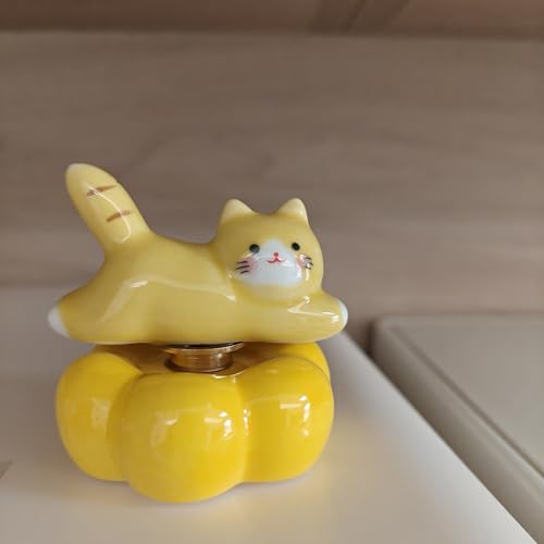 Miniature Figurines Cute Ceramic Rotating Ornament Funny Spinner Sculpture for Shelf, Desk, Home Decoration, Perfect Adorable Rotary Exquisite Interesting Gift (Yellow Cat)