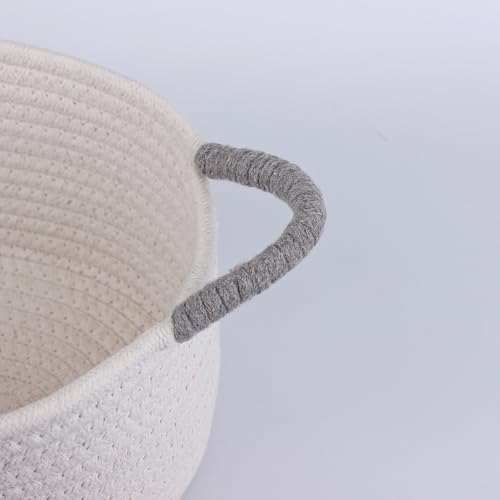 White Cotton Rope Gift Basket with Gray Handle, 12 x 8 x 5 in - color: white with grey handle, size: Oval - 12"x8"x5"