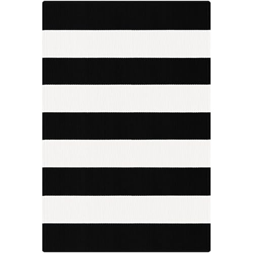 KOZYFLY Black and White Striped Rug 2x3 ft Front Door Mat Woven Cotton Rug - color: Black and White, size: 2' x 3' (Rectangular)