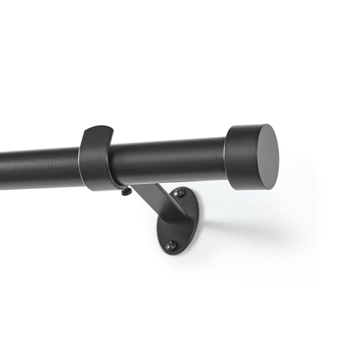 Serena Single Curtain Rod with Contemporary Cap Finial, Antique Black - 32"W x 142"L - color: Antique Black, size: 32"W x 142"L