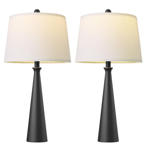 Oneach 25.75" Modern Table Lamp for Bedroom Set of 2, USB C Port, Black - color: Satin Black
