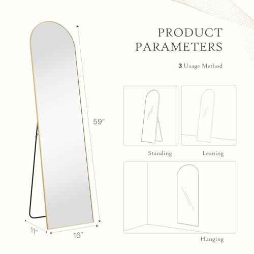 DUMOS Arched Mirror Full Length Floor, 59x16 Inch Full Body Standing Mirror - color: Gold-arched, size: 59"L x 16"W