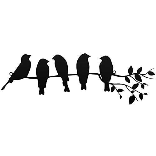 Ferraycle Metal Bird Wall Art, Birds on Branch Sculpture, Black - color: Black
