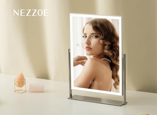 NEZZOE Rechargeable Makeup Mirror with Lights, 4000mAh Battery, 14"x10" - color: 14"x10" White