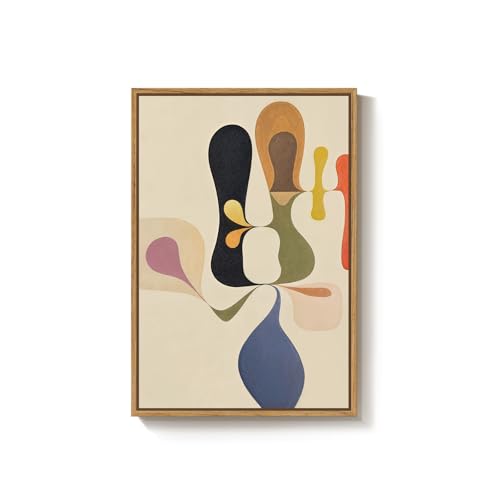 Framed Boho Abstract Mid Century Modern Wall Art for Living Room, 24x36 In - color: Multi Neutral, size: 36"L x 24"W