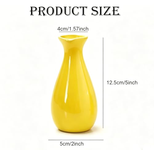 Small Ceramic Bud Vase Flower Vase Decorative Floral Holder (Yellow) - color: Yellow
