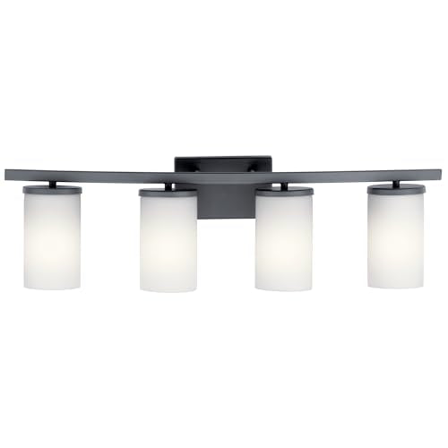 Kichler Crosby 4-Light Bathroom Vanity Light, Black - color: Black, size: 4 Light, style: Satin Etched Cased Opal Glass