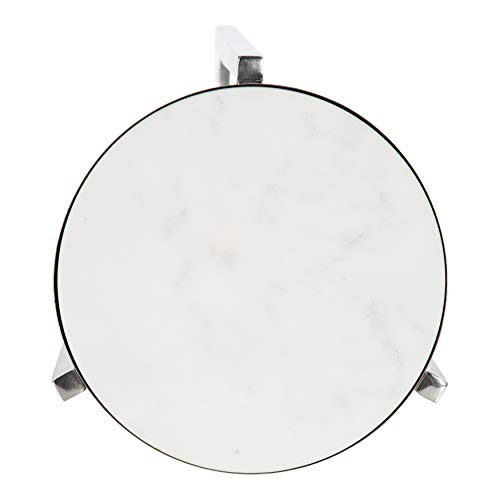 Kate and Laurel Aguilar Glam Round Drink Table, 8 x 8 x 23, Silver and White, Small Accent Table for Use as Plant Pedestal Stand with Marble Tabletop