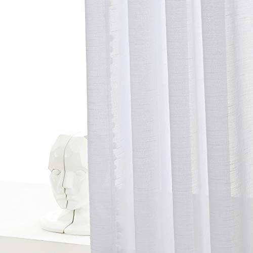Pom Pom Sheer White Curtains 52x108" Living Room Textured Window Panels 2pc - color: Snow White, size: 52"W x 108"L (Pack of 2)