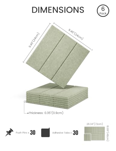 Fluxynara 28" X 18" Felt Bulletin Board Tiles, Bold Stripe, Sage - color: Sage, size: Bold-Stripe