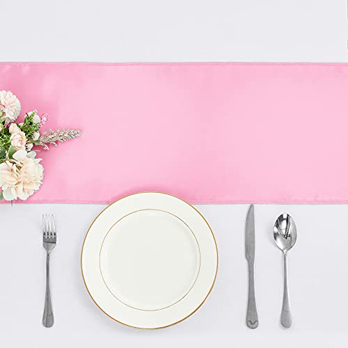 4-Pack Pink Satin Table Runner 12 x 108 Inch Long Bright and Smooth Silk Fabric Table Runner for Wedding Banquet Birthday Party Decoration - color: Pink, size: 12"x108" 4PCS