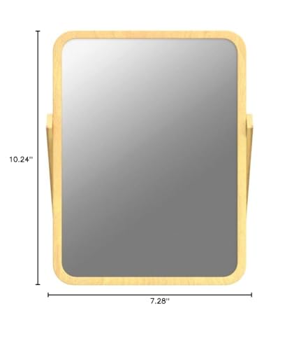 Rectangle Standing Vanity Makeup Mirror, Wood Frame, 10.2"L x 7.3"W, Modern Style, Tabletop Mount, Bathroom & Home Decor