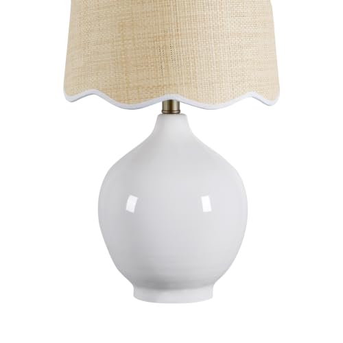 21"H Ceramic White Table Lamp with Beige Faux Rattan Drum Shade - color: Ceramic White