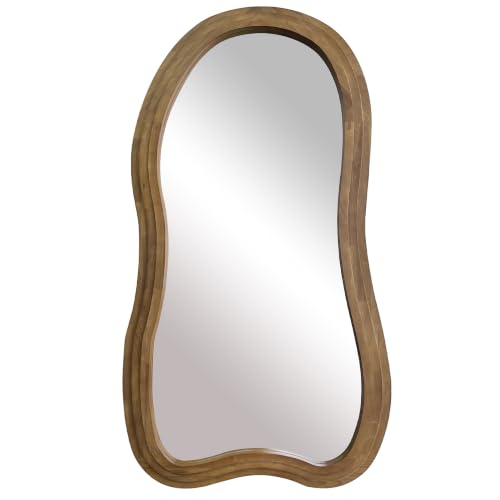 71"x33.5" Irregular Full Length Mirror with 3-Layer Wood Frame - color: Natural, size: 71"L x 33.5"W