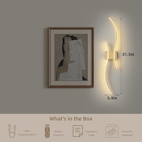 Wireless Wall Sconces Set of Two, Dimmable, 3CCT, Up to 65H Runtime - color: Brushed Brass, size: 31.5 inches (2 Pack)
