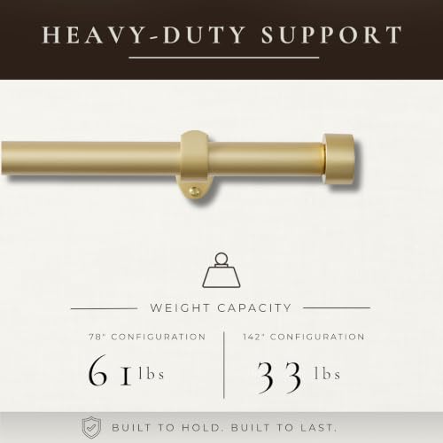 Serena Single Curtain Rod with Contemporary Cap Finial, Soft Gold - 32"W x 142"L - color: Soft Gold, size: 32"W x 142"L
