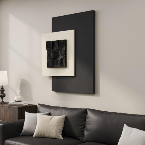 Large Wood Abstract Wall Art for Living Room, Modern 3D Artwork for Walls - color: Black and White --F, size: 36"L x 30"W