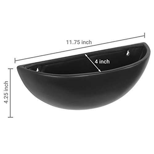 MyGift Matte Black Ceramic Indoor Wall Planter, 12 Inch Semi Circle Hanging Wall Vase, Set of 2 - color: Black