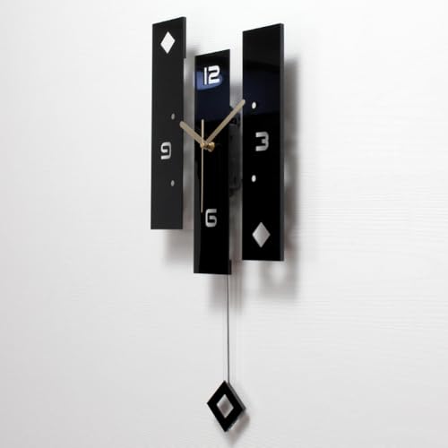 SHISEDECO Creative Mute Modern Acrylic Pendulum Wall Clock Black and White