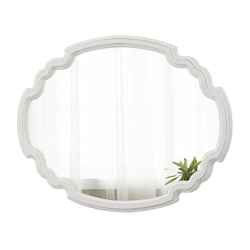 Rustic Oval Mirror 22 X 30 Inch, Distressed White, Wood Framed - color: Oval, White, 21.8 X 29.9