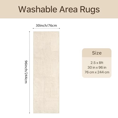 GENIMO Soft 2'6"x8' Runner Rug Non Slip Hallway, Washable 3D High Low Pile - color: Arch Beige, size: 2'6" x 8' (Rectangular)