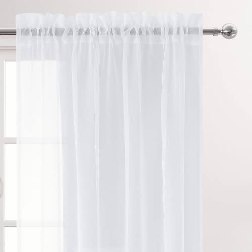 DWCN Short White Sheer Curtains 36 Inches for Kitchen 2 Panels Rod Pocket - color: White, size: 36"W x 36"L (Pack of 2)