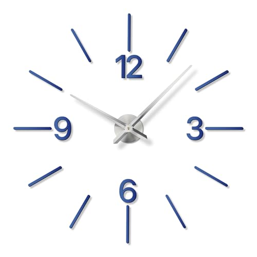 DIY Wall Clock, 3D Mirror Effect, Adjustable up to 65 in, Blue - color: Blue