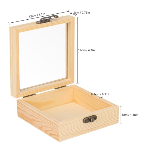 12 Pack Wood Box with Glass Lid, 4.72 x 4.72 x 1.97 inch Wooden Display Box with Hinged Lid for DIY Craft, Collectibles - size: 12 Pack 4.72 x 4.72 x 1.97 inch