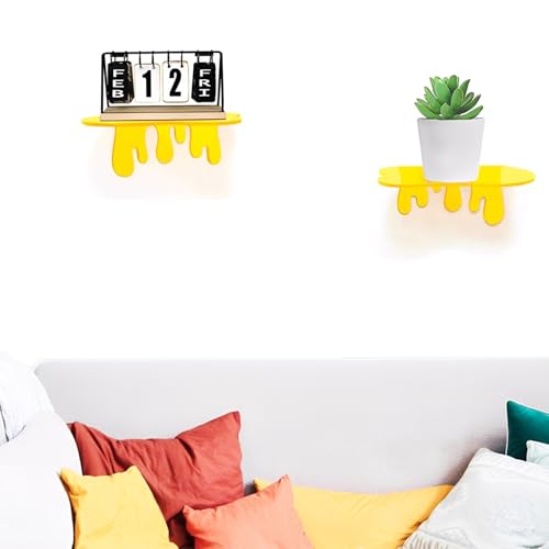 SetGame 2-Pack Small Acrylic Shelves, 7 Inch Floating Shelves, Yellow - color: Yellow, size: 7 Inch