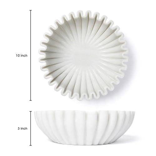 Fluted Marble Bowl Decorative 10", Large Fruit Bowl for Kitchen Counter - size: 10 inches