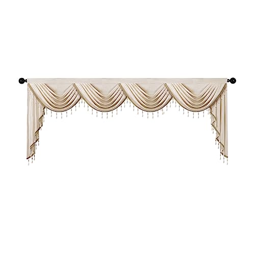 ELKCA Luxury Cream Velvet Curtain Valances for Living Room with Beads(110inch,1 Panel) - color: Cream, size: 110"W x 43"L (Pack of 1)