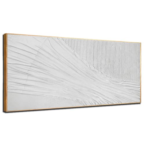 Large Framed Textured Wall Art, White Abstract Canvas 32x70 Inch - color: White, size: 70"L x 32"W