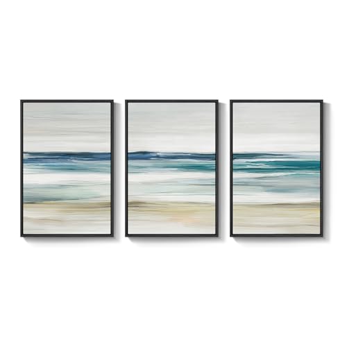 Framed Blue Abstract Coastal Ocean Seascape Wall Art Bedroom, 16x24 Inch - color: 3 Piece-Abstract Coastal, size: 16" W x 24" H x 3Pcs