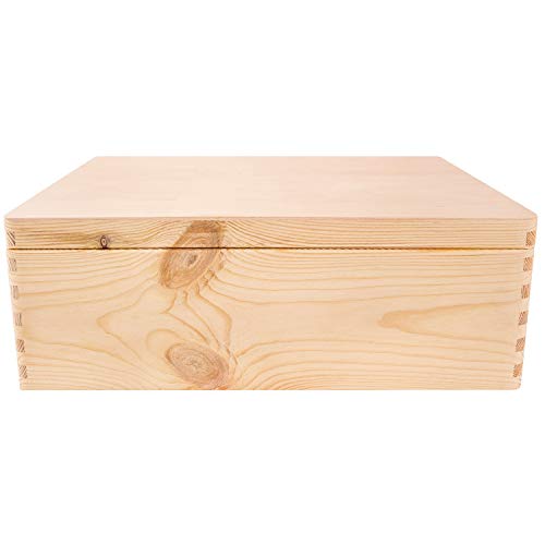 Creative Deco XL Wooden Storage Box with Hinged Lid - color: Beige, size: XL | Handles
