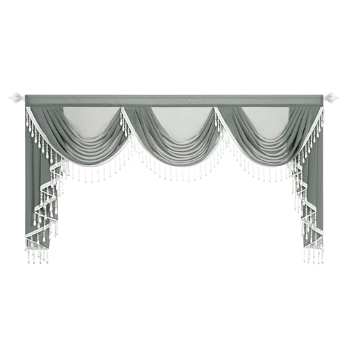 VOGOL Sheer Waterfall Valance with Tassels, 79 x 43, 1 Panel, Gray - color: Grey, size: 79"W x 43"L (Pack of 1)