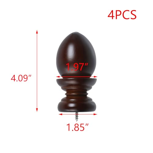 T Tulead Wooden Curtain Rod Finials, Brown, 4PCS - style: Brown, 1.41", 4PCS