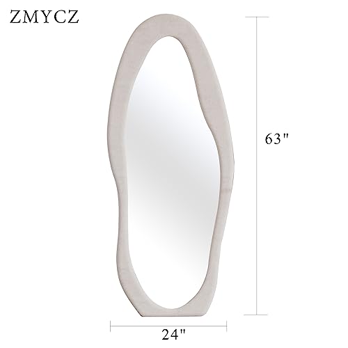 Wavy Floor Mirror, Irregular Full Length Mirror, 63"x24" Full Length Standing Mirror, Flannel Frame Mirrors Floor Length, Hanging or Leaning Wall Mounted Mirrors for Bedroom, No Stand (White) - color: Irregular - White