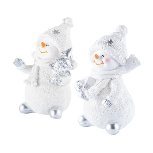 2-Piece Winter Home Decor Resin Snowman Figurines, White - color: White