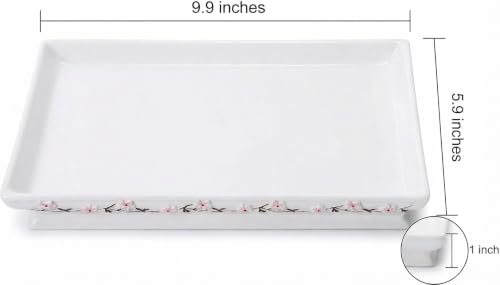 Creative Scents Vanda Bathroom Vanity Tray – Decorative Cherry Blossom White Resin Perfume Tray for Dresser -Small Rectangle Floral Tray for Bathroom Countertop, Perfume, & Dresser Cosmetics Organizer - style: Vanity Tray