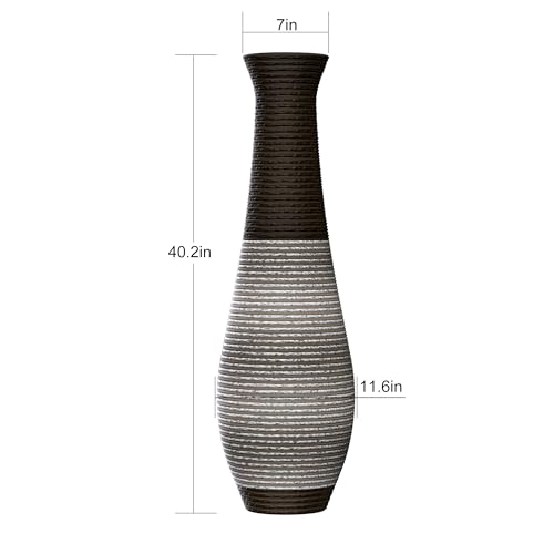 39-Inch Tall Rattan Floor Vase - Dark Brown Two-Tone Floor Vase for Living Room, Entryway, Bedroom Decor - Artificial Woven Accent Flower Pot with Weighted Base (39" H, Dark Brown) - color: Black+ Gray2