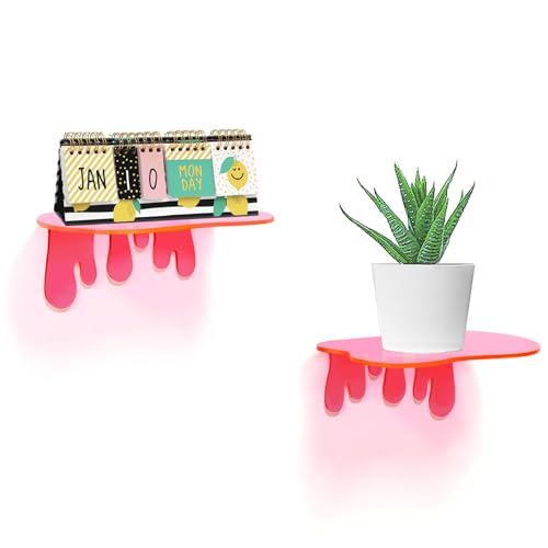 SetGame 2-Pack Small Acrylic Shelves, 7 Inch Floating Shelves, Pink - color: Pink, size: 7 Inch