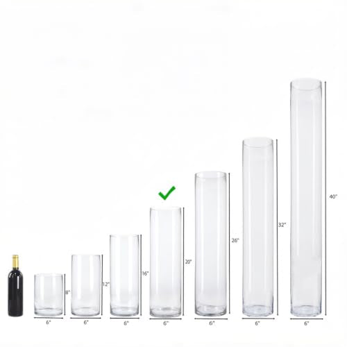 CYS EXCEL Cylinder Clear Glass Vase (H:20" D:6") | Multiple Size Choices Glass Flower Vase Centerpieces | Hurricane Floating Candle Holder Vase - size: H-20" D-6"