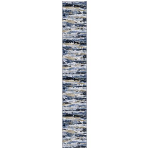 Abstract Washable Runners for Hallway 2x12 Runner Rug Non Slip - color: Navy / Blue / Taupe, size: 2' x 12' (Runner)