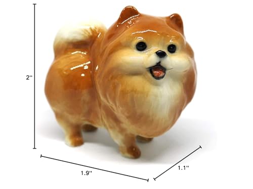 Handmade Ceramic Brown Standing Pomeranian Figurine, Shelf Decor