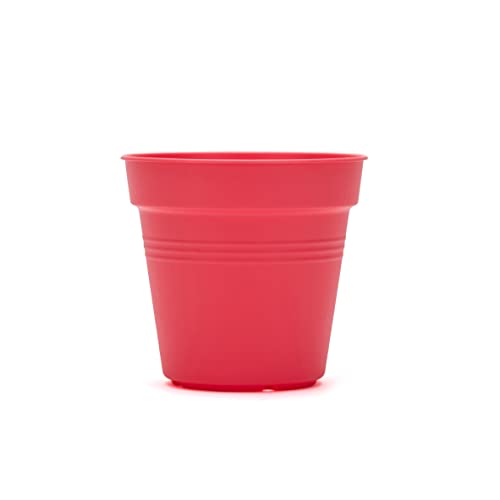 Mintra Garden Pots, 4 Pack Bulk Plastic Plant Pots with Drainage Tray, Round Indoor & Outdoor Decorative Planters with Drain Holes for Flowers, Herbs & Plants, 13cm Diameter – Coral, 5 in - color: Coral, size: 13cm Diameter (5in)