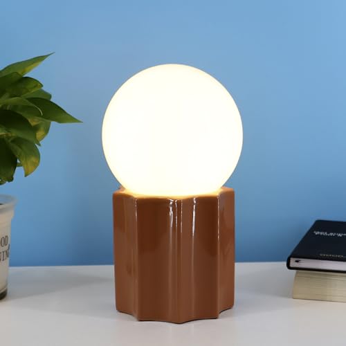 Modern Ceramics Table Lamp, Khaki Base Desk Lamp, White Jade Round Ball Glass Accent Table Lamp for Living Room Bedroom Bedside Nightstand House Office Home Reading - color: Khaki Ceramic